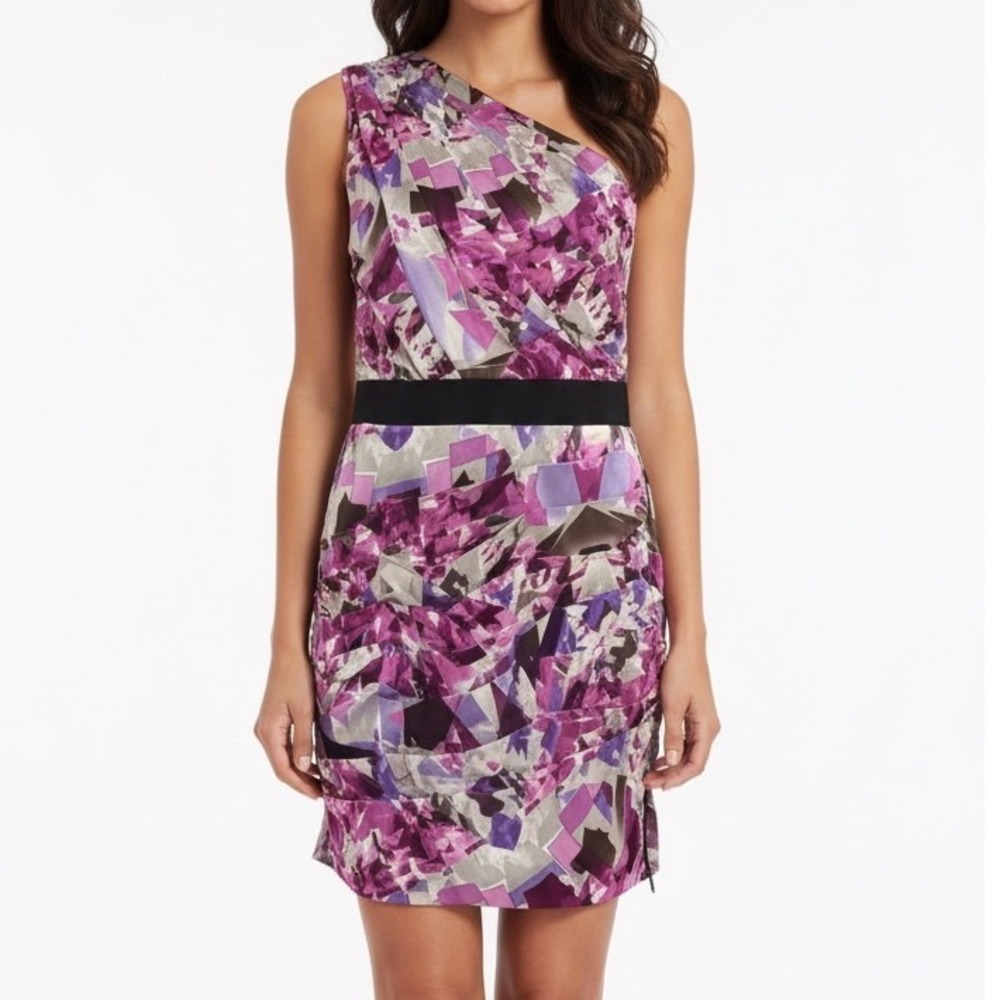 Lipsy One Shoulder Pleated Pink Purple Dress Side Zip 12 Hoco Date Party Formal